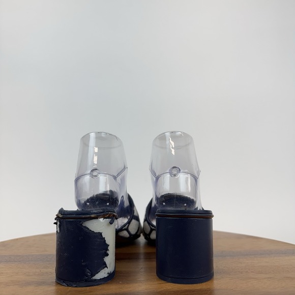 Womens Valentino Garavani Vlogo 50 Toile Navy Blue Heeled Slides Sandals Size 37 - Picture 4 of 10